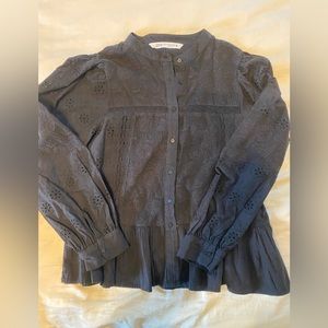 Zara black button down embroidered blouse.